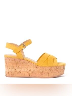 Women’s H&M Yellow Cork Platform Wedge Sandals Size 6